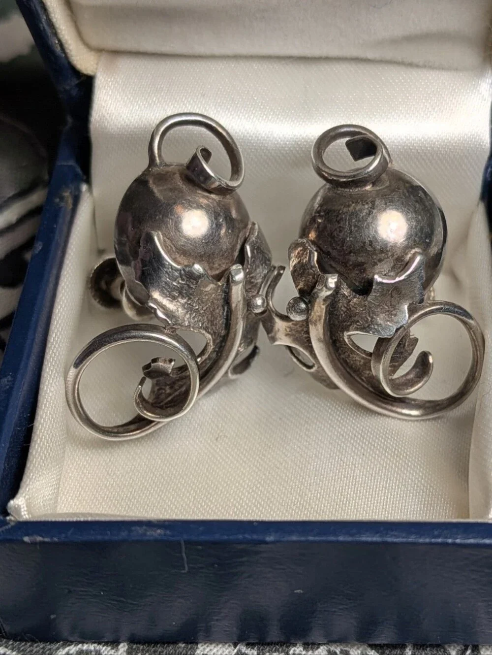 Vintage Heavy Brutalist Sterling Silver Abstract Modernist Screw Back Earrings